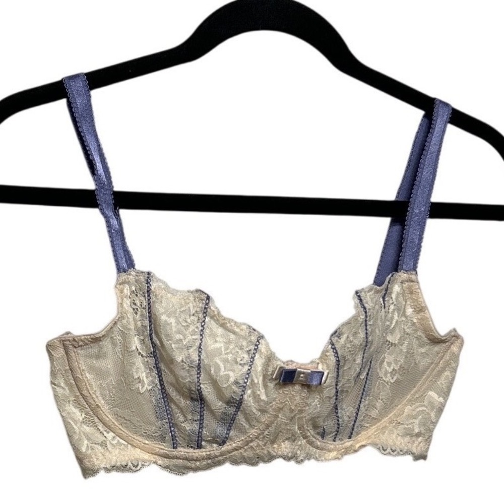 Adore Me Cream Lavender Floral Lace Underwire Bra 34D Bow Detail